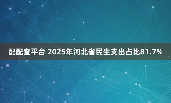 配配查平台 2025年河北省民生支出占比81.7%